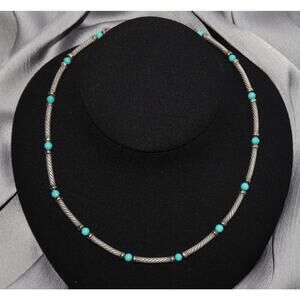 David Yurman 925 & 14k Turquoise Hampton Collar Necklace 19.3G / 15in